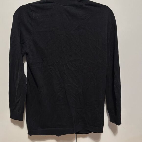 Ann Taylor LOFT sequin pocket cardigan long sleeve large petite black 100% cotto - Picture 4 of 9